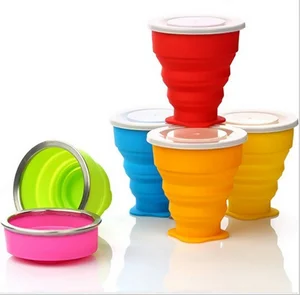 Wholesale silicone folding cup,collapsible water bottle,plastic cup with lid