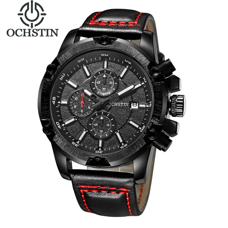 

Ochstin Luxury Brand Man Watch Business Leather Strap Date Clock Military Large Dial Sports Chronograph Men Quartz Wrist Watch