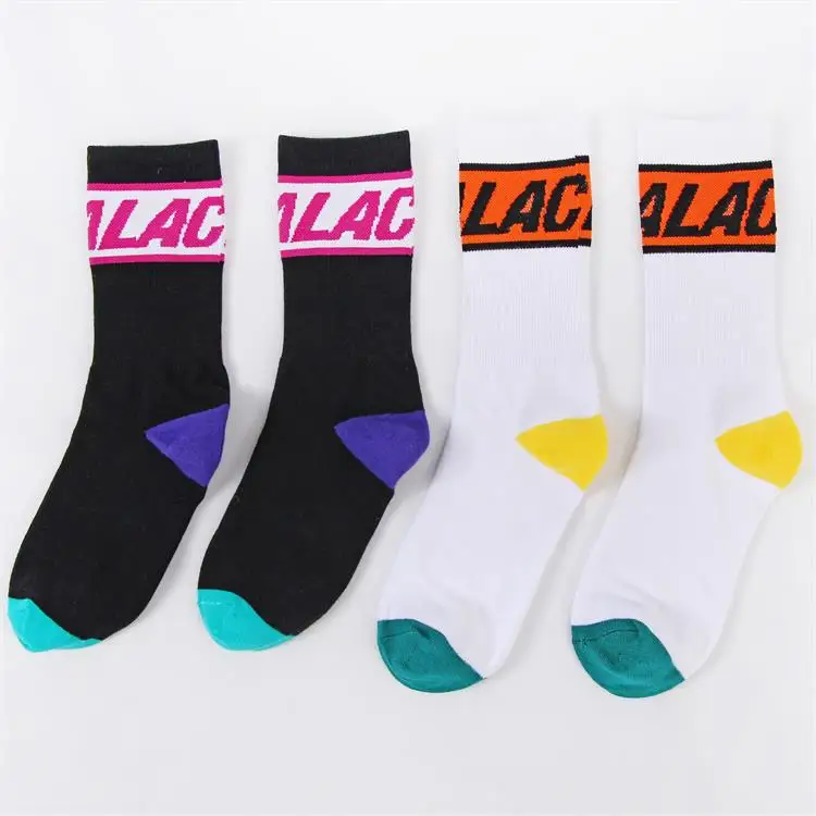 letter knit cushion crew socks with band,crew Leisure socks white custom logo