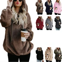 

Women's Warm Long Sleeves Sherpa Pullover Sweatshirts Winter Fluffy Hoodie with Pocket Top Hooded Jumper Plus Size