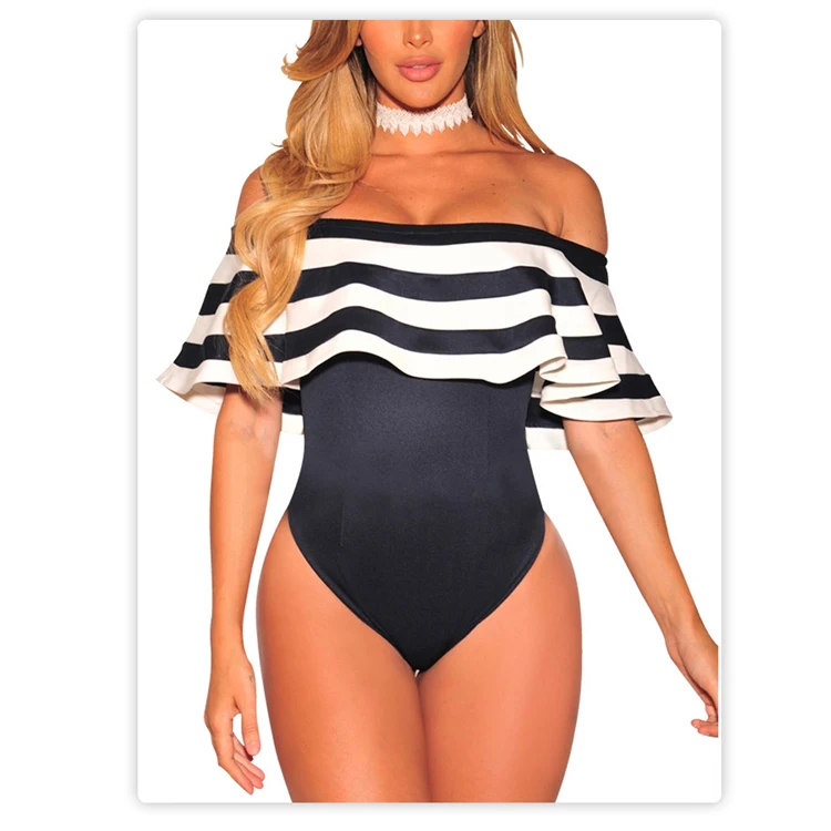 

Standard Code Europe And America Sexy Striped Ruffle Women Jumpsuit Romper, As show