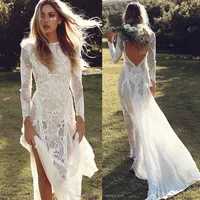 

Lace wedding dress Backless Boho wedding dress Sexy Illusion back wedding dress