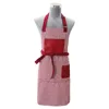 Red stripe yarn dyed woven cotton apron with PU pocket high quality soft apron for home