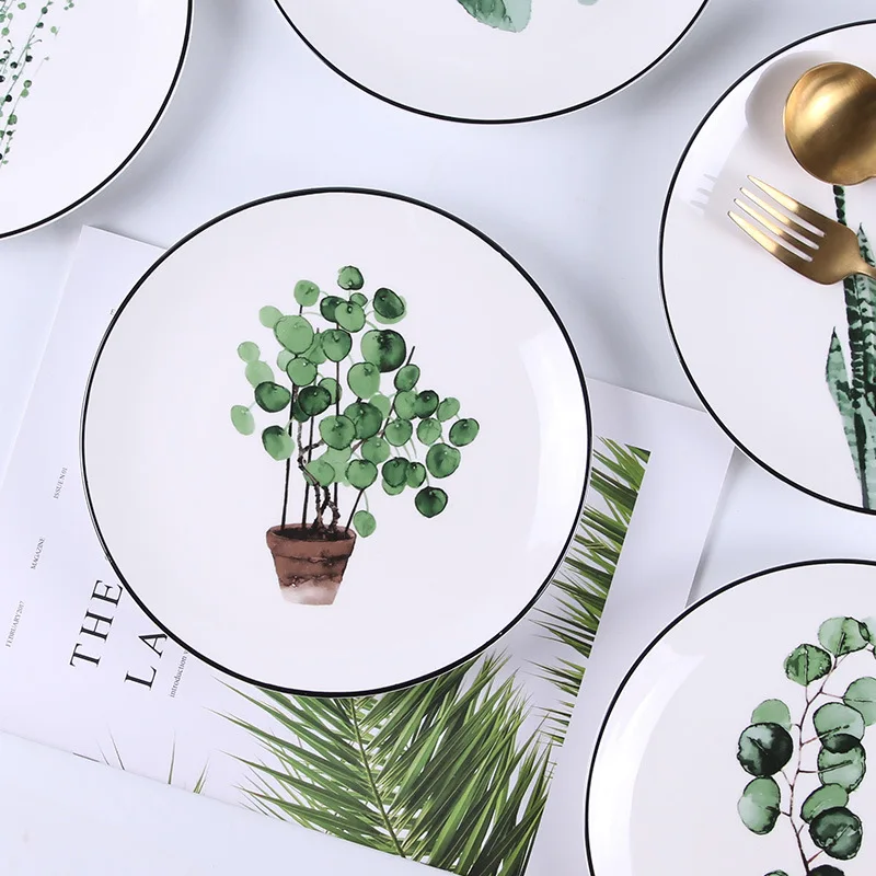 
New design botanical dish plate ceramic cake/dessert plates 