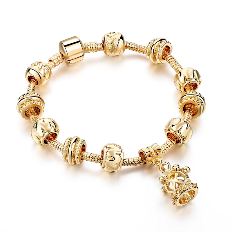 

Women Gold Bracelet Simple Style Diy Charm Crown Pendant Bracelet, Picture