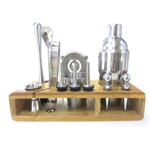 New Design 14 Pcs Cocktail Shaker Set with Baboo Stand Bar Wine Tools