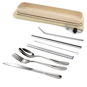Image of Portable 7 Pieces Flatware Set 18/18 stainless steel camping cutlery set