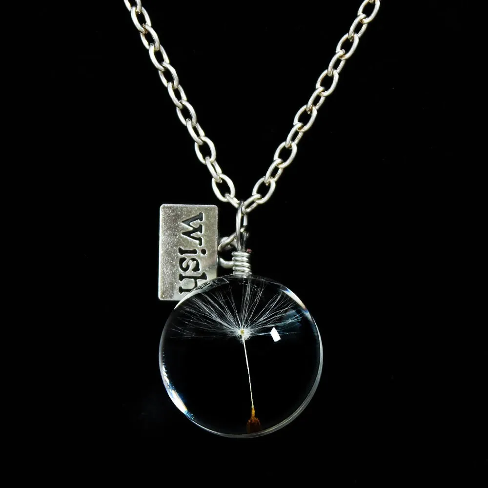 Best Gift Cute Angel Pendant Glass Ball Dandelion Necklace