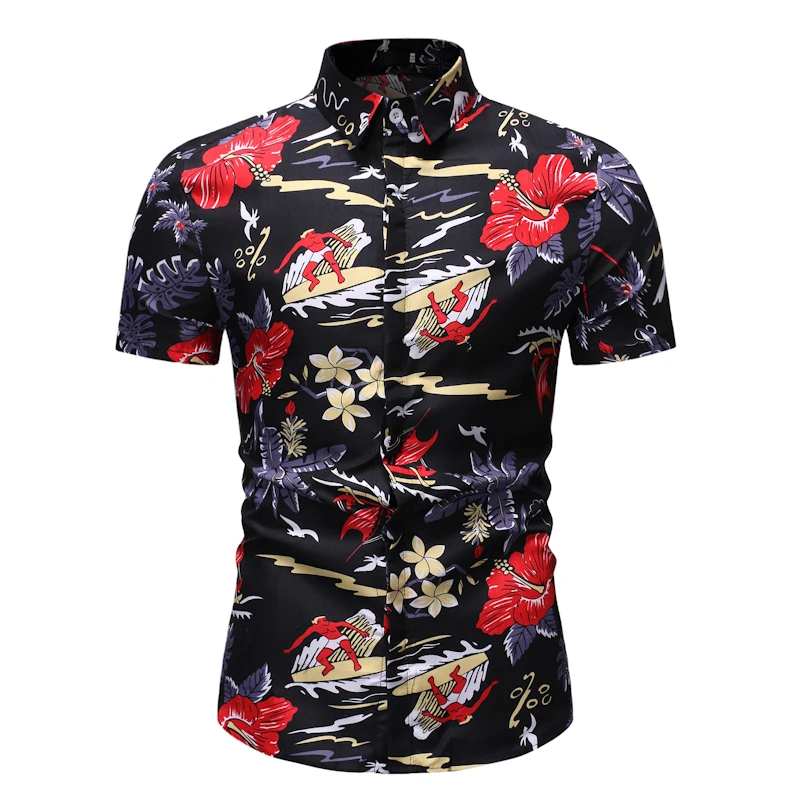 

2019 summer Fashion Flower Print Polo Shirt Men Short Sleeve Polo Man Summer Casual 100 Cotton tee