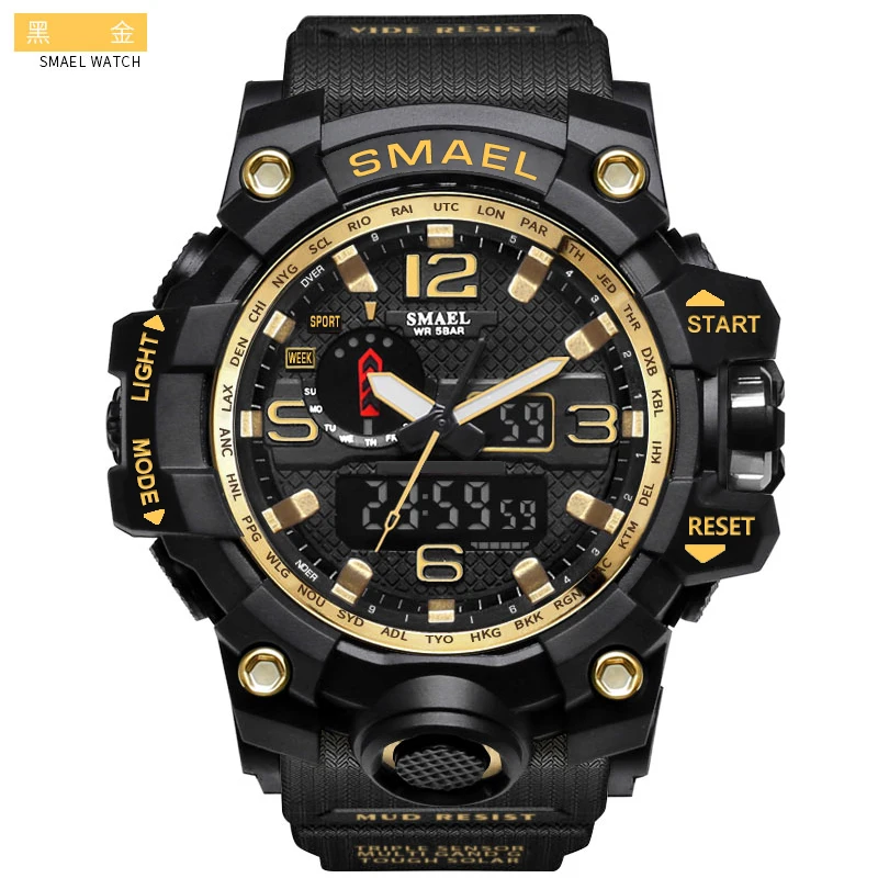 Electronic Sports Watches Military G style Analog Quartz Led Outdoor 50M Dive Waterproof Dual Time Digital Men smael watch