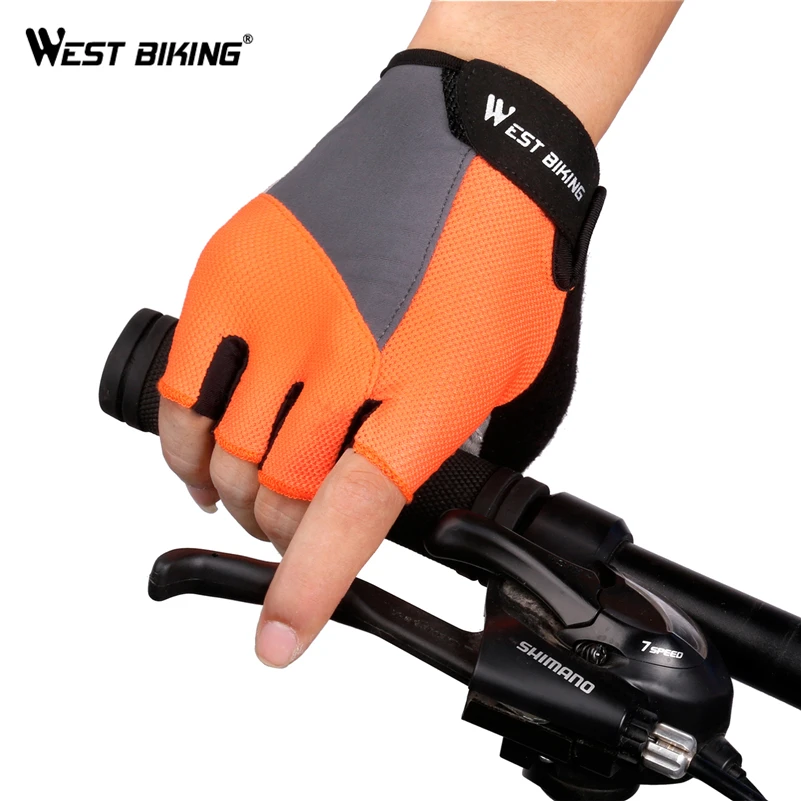 

WEST BIKING Breathable Lycra Anti-slip Bicycle Mittens Racing Summer Half Finger Cycling Gloves, Blue/green/black/orange