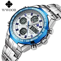 

WWOOR 8019 Men LED Digital Quartz Stainless Steel 30M Waterproof Luxury Brand Watches