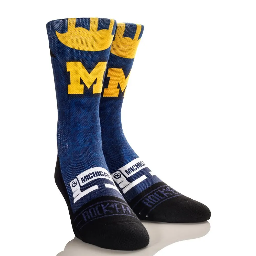 Rockem Apparel University of Michigan UM Wolverines Custom Athletic Crew Socks