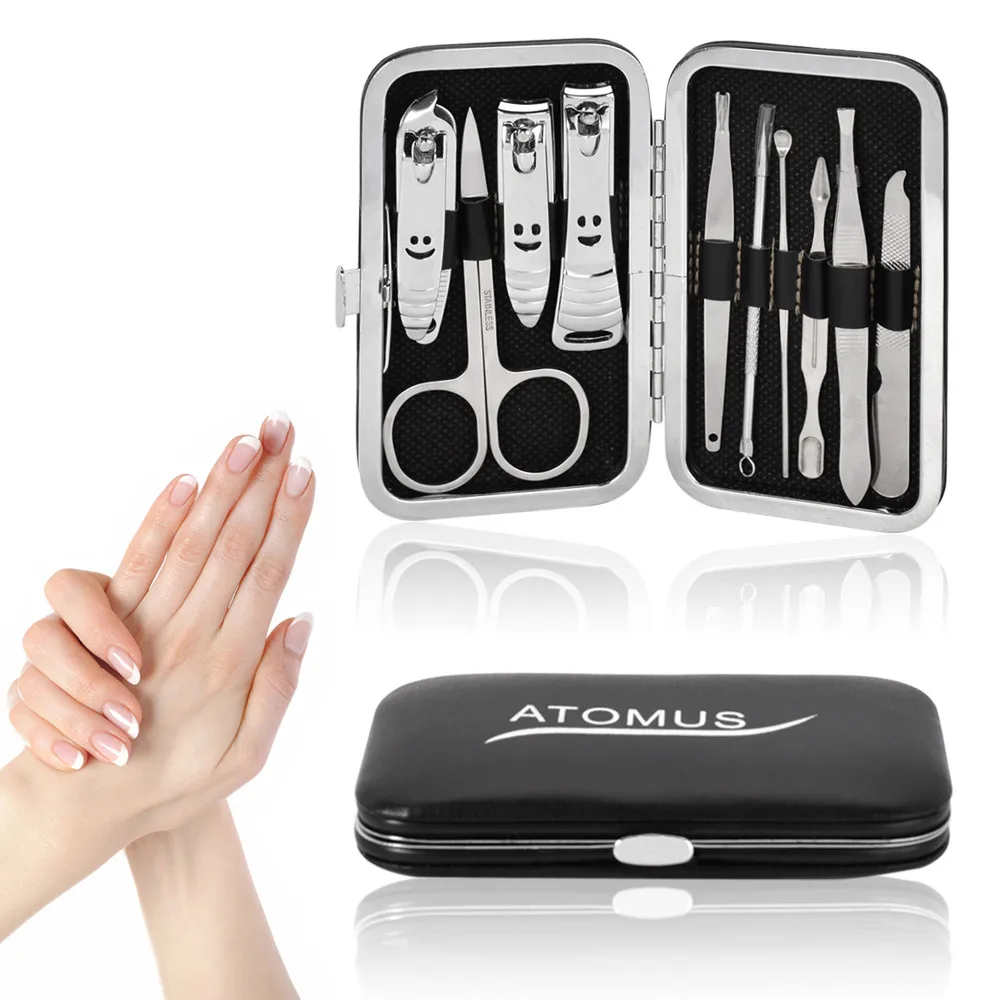 

10Pcs With A Holder box Nail Care Set Pedicure Scissor Tweezer Ear pick Utility Manicure Set Tools Nail Clipper Kit