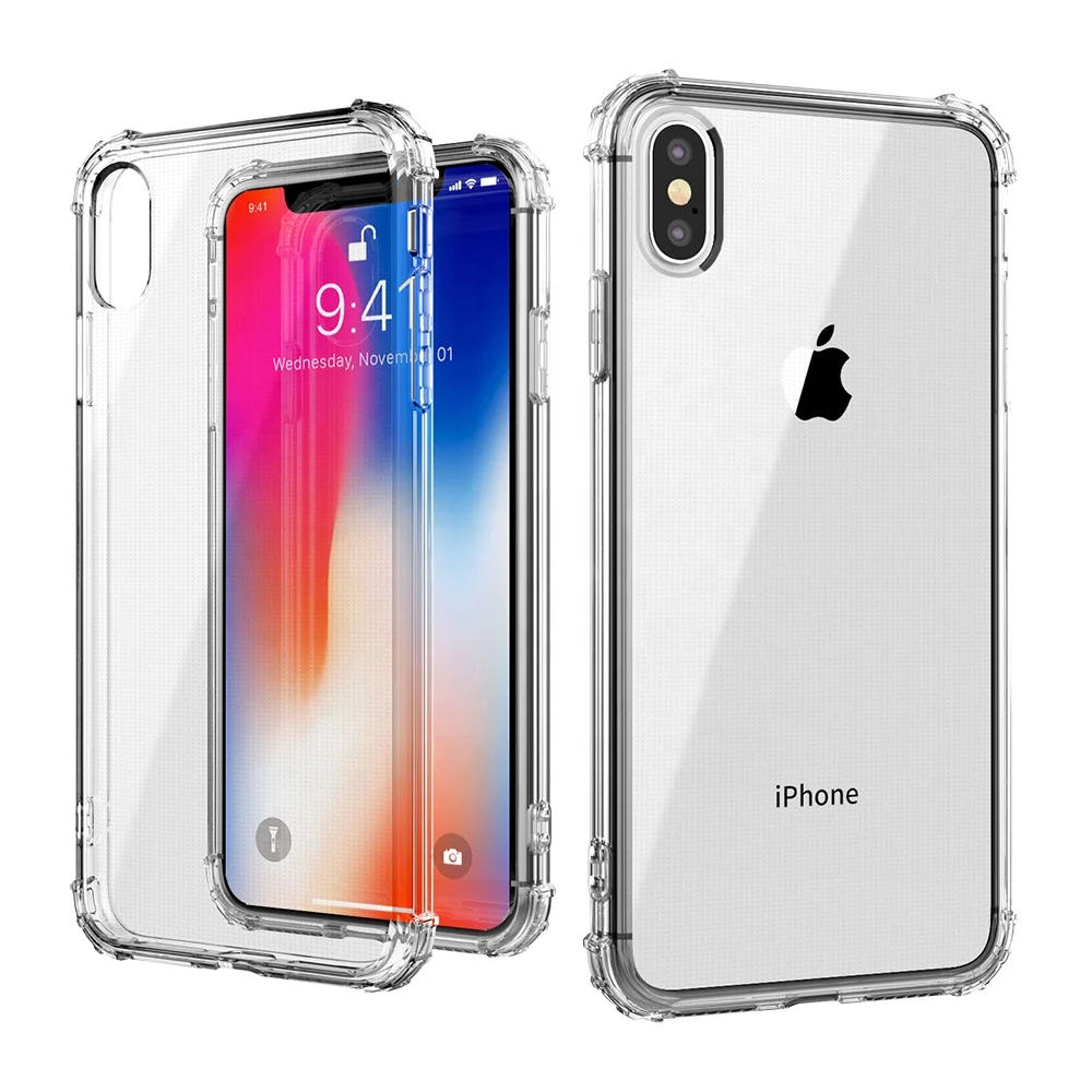 For Iphone Xs 5.8, Xs Max 6.5, Xr 6.1 360 Degree Shock Proof Case Military Grade TPU  Clear  Phone Case for Iphone X 4.7 inch