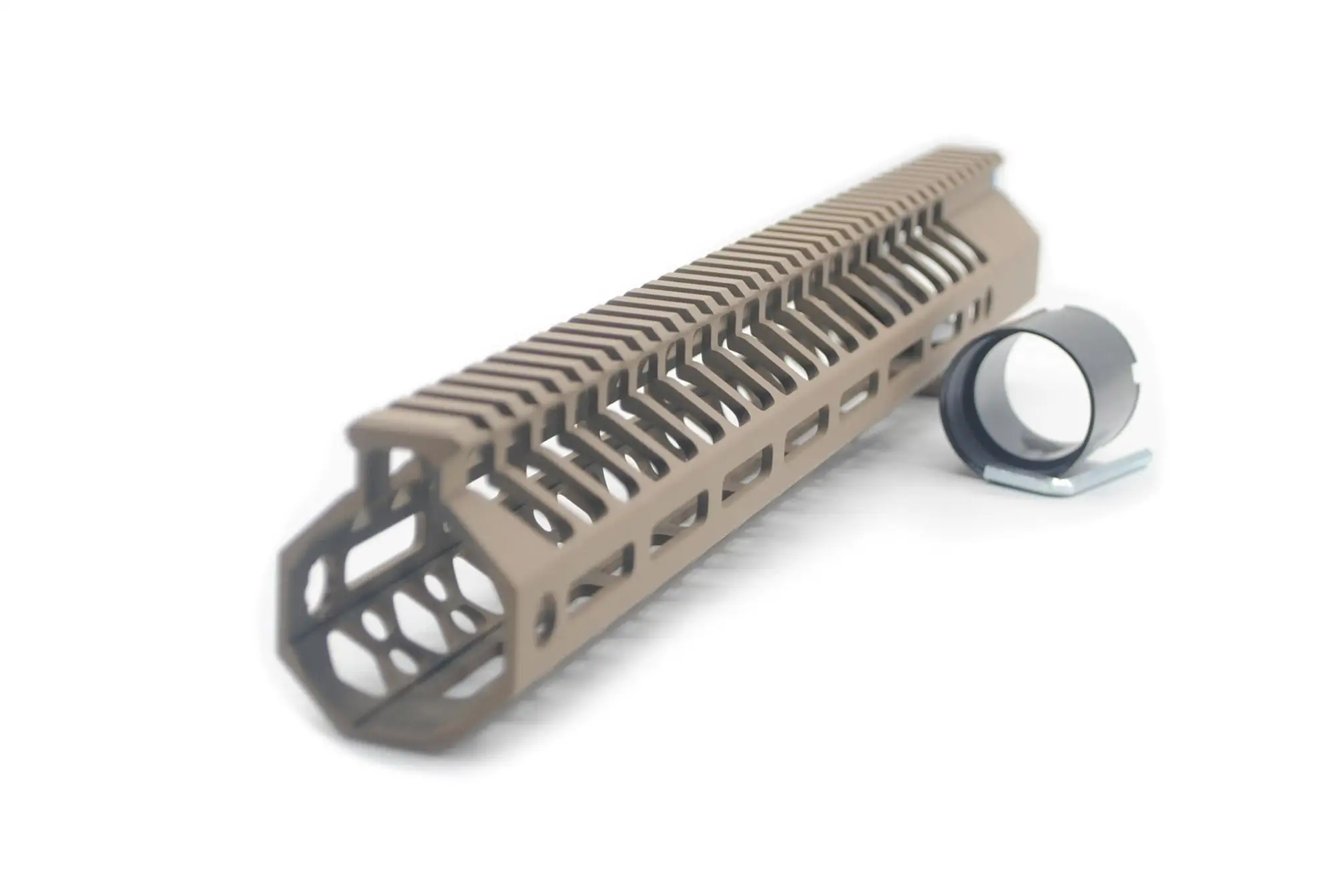 
15 inches .308 7.62 Ultra Light Slim Clamp Style TAN / Flat Dark Earth High Profile MLOK M-LOK Free Float Handguard Rail System 