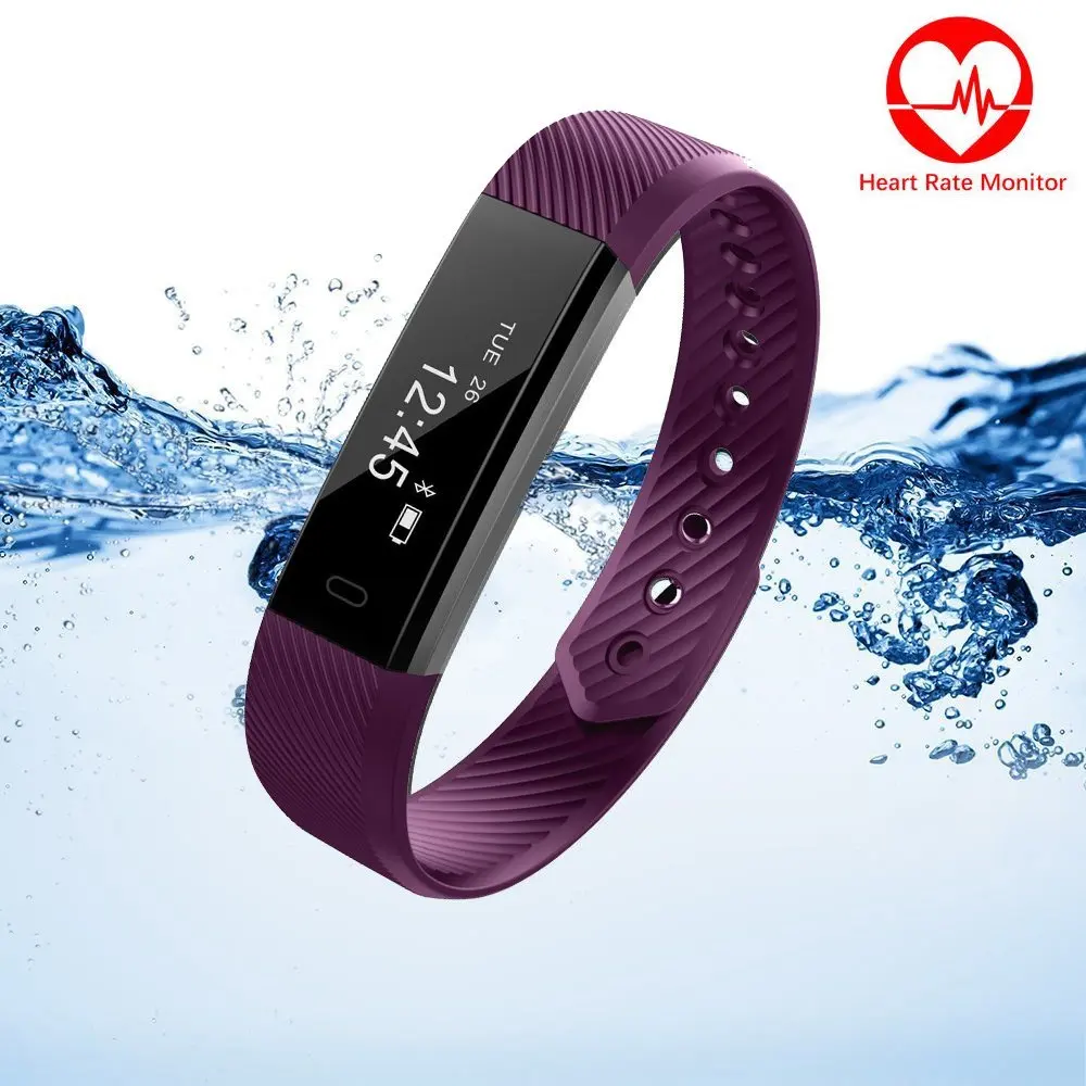 

ID115HR Waterproof Fitness Tracker Watch Sport Wristband Pedometer Bluetooth Smart Bracelet Wireless Touch Screen Sleep Monitor, Black;green;blue;purple;pink