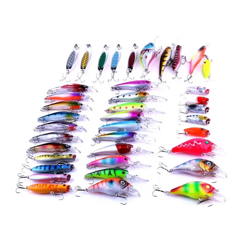 

39 pieces Minnow popper Crank spinner lures Set mix fishing combo, As picture