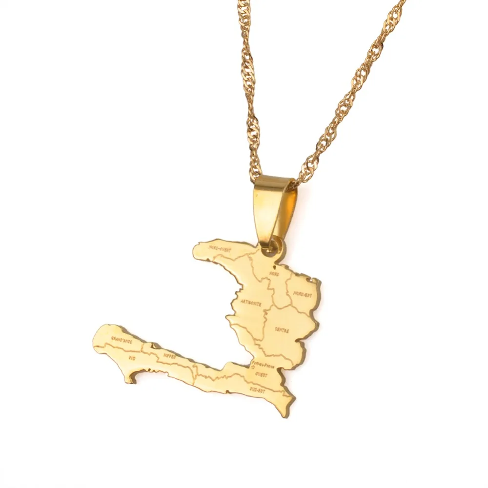 

Haiti Country Map With State Name Pendant & Necklaces for Women/Girls,Ayiti Gold Color Jewelry Gifts Map of Haiti