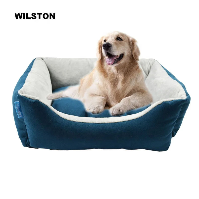 

Customized wholesale dog bed 100% cotton canvas soft plush pet bed indoor skidproof bed for puppy removable cover large size