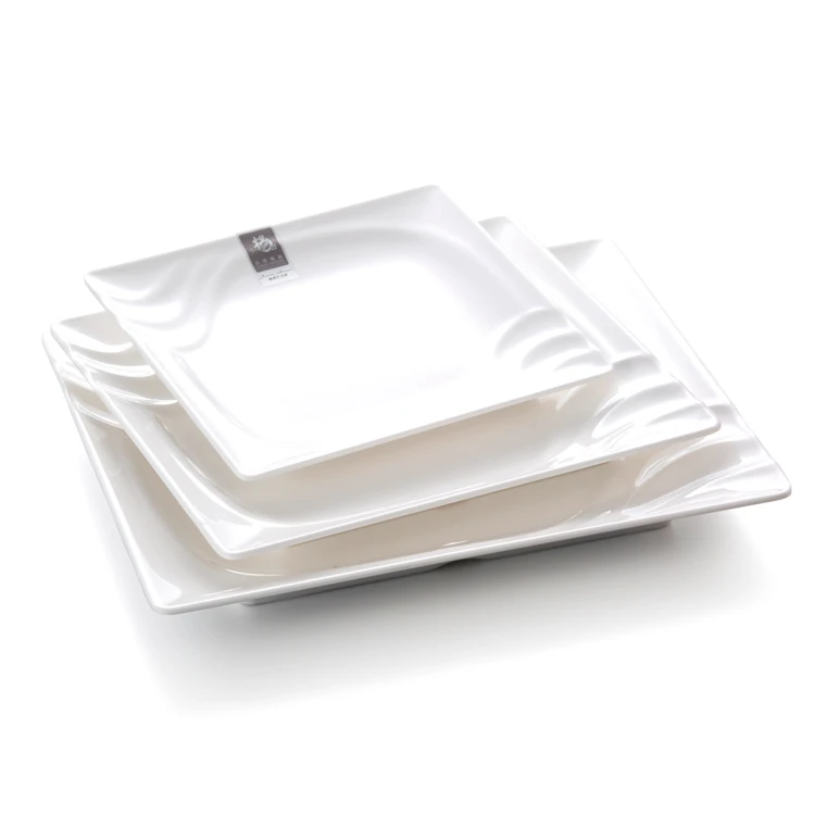 

Wholesale cheap restaurant white melamine dinner square plates