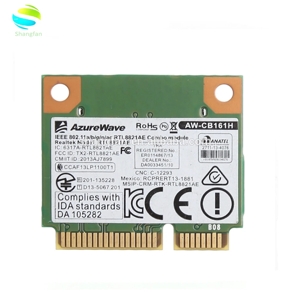 

Dual Band WiFi Bluetooth Card 433Mbps Realtek RTL8821AE AW-CB1802.11a/b/g/n/ac 2.4/5G BT 4.0 Combo Wireless Half Mini PCI-E Wlan