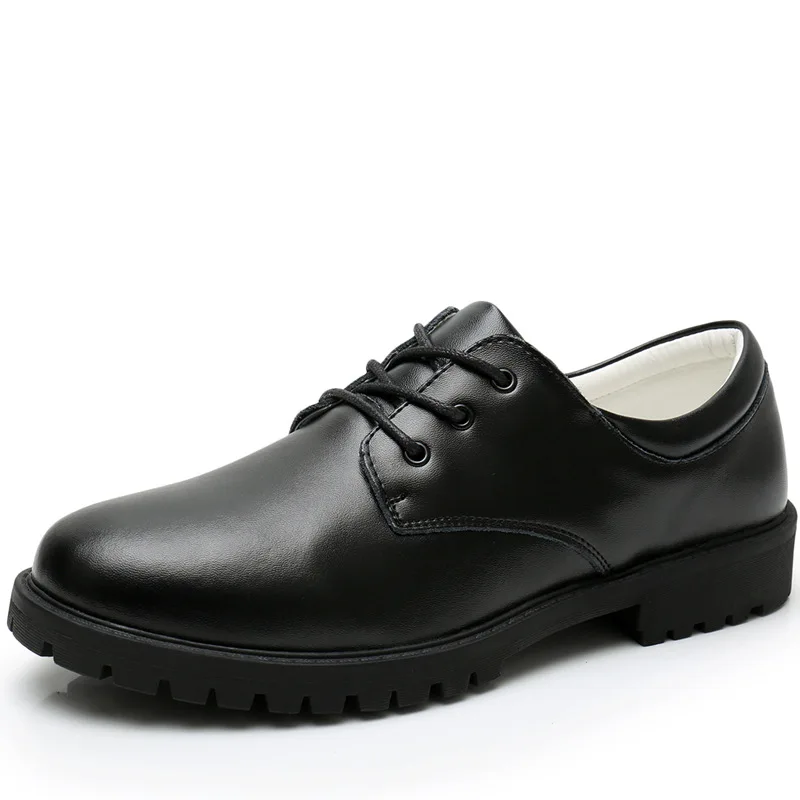 

Children's shoes black adult college students men's boys school casual tied lace leather shoes