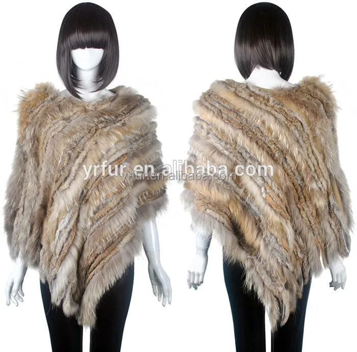
YR104 YR fur Australia Style New Design Ladies Tassel Cape Real rabbit and raccoon fur Triangle Poncho  (60145129573)