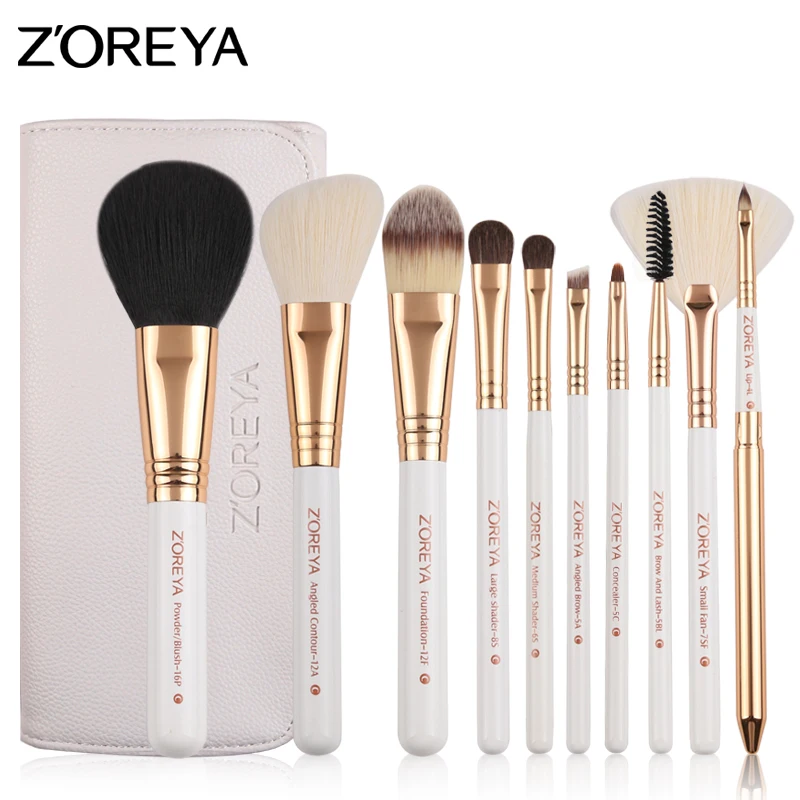 

Hot Sale 10 Pcs Private Label Make Up Brushes With Leather Bag