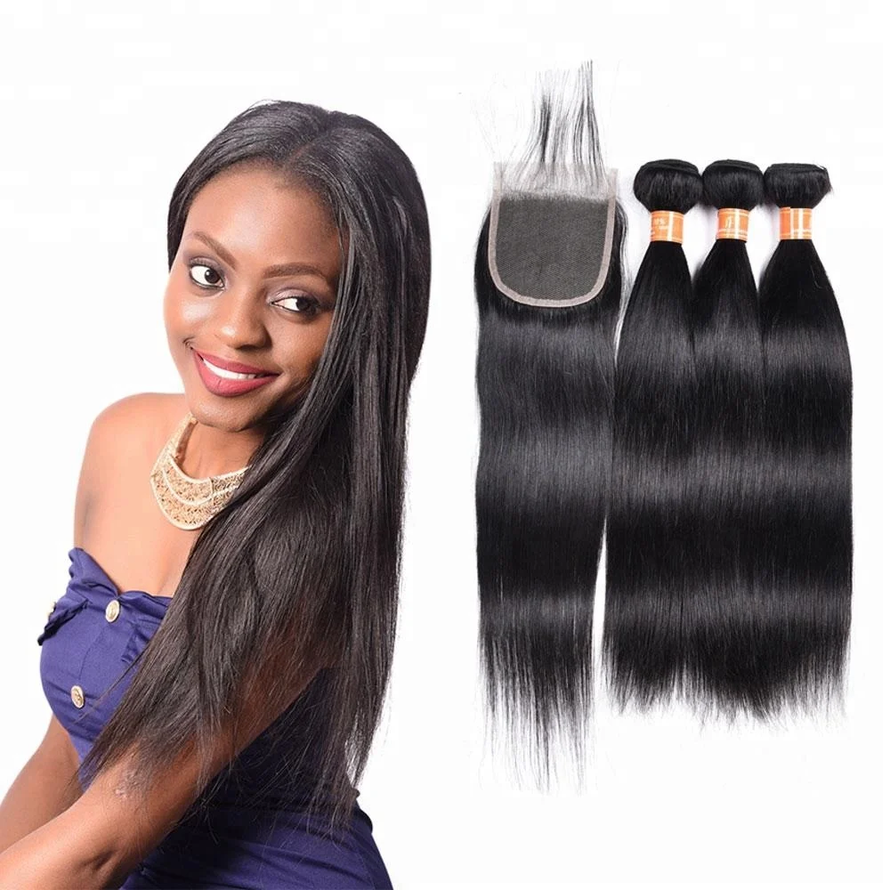 

Large Stocks Color 1B# Free Sample Peruvian Human Hair Bundles With Lace Closure