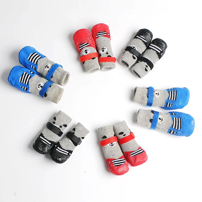 

Hot Sale Cotton Knitted Cute Pet Dog Sock Waterproof Anti-slip Outdoor Pet Socks for Dogs, Blue/black/red