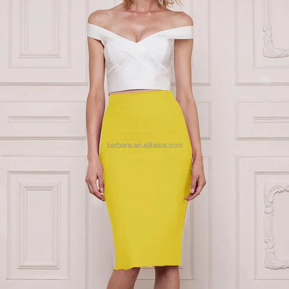 

2018 New 5 Color Sexy Tight Bodycon Knee Length Back Zipper Bandage Skirt, White.blue;beige. black