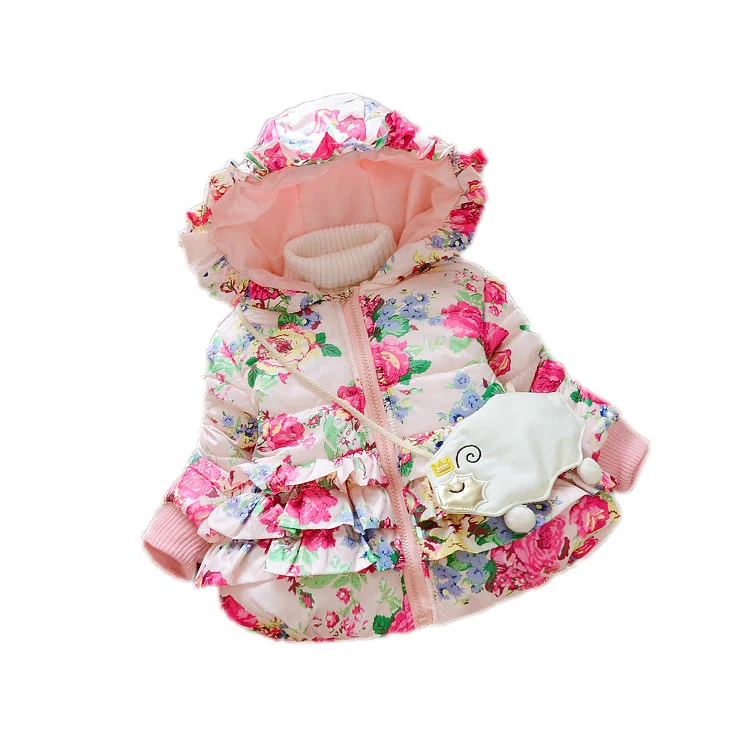 

baby down jacket cotton winter new girls big flower thick plush cotton children's jacket coat girl winter, Picture