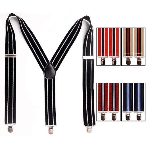 Fashion Design 3.5 Cm Striped Elastic Suspender For Man With Mental