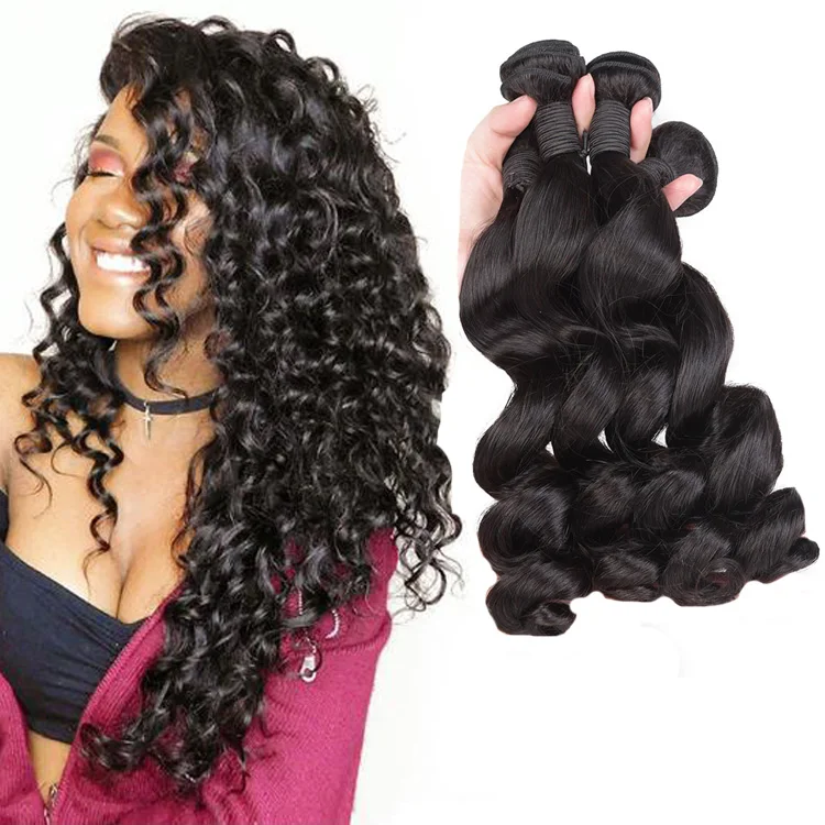 

Buy Hair Online Unprocessed Virgin Cuticle Aligned Indian Loose Wave Human Hair Weave Bundles In India 3 Bundles With Closure, Natural black