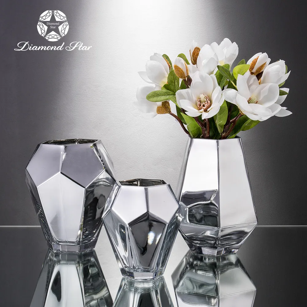 

wedding home decoration hand blown mercury silver glass cone cylinder mirror vase for centerpieces