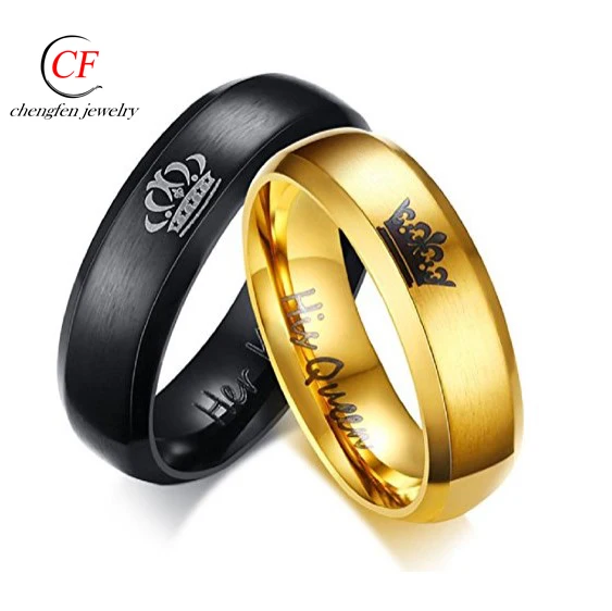 

Her King Black His Queen Golden Ring Mens Women Stainless Steel Rings Wedding Band Anniversary Engagement Promise Crown Ring, Steel ,gold