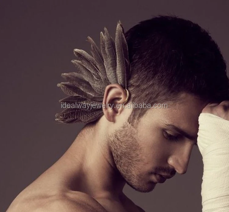 

New Unique 1Pc(Left)Unisex Big Feather Ear Cuff Non Piercing Gold Earring, Brown