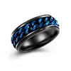 Bomei Newest Beautiful 8MM 316L Stainless Steel Black & Blue Plating Punk Style Biker Spinner Moving Cuban Link Ring For Men