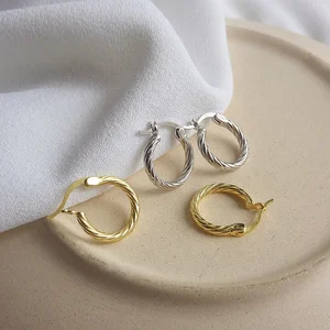 European Fashion 925 Silver Twisted Hoop Earrings Round Circle Earrings Minimalist E1736 2