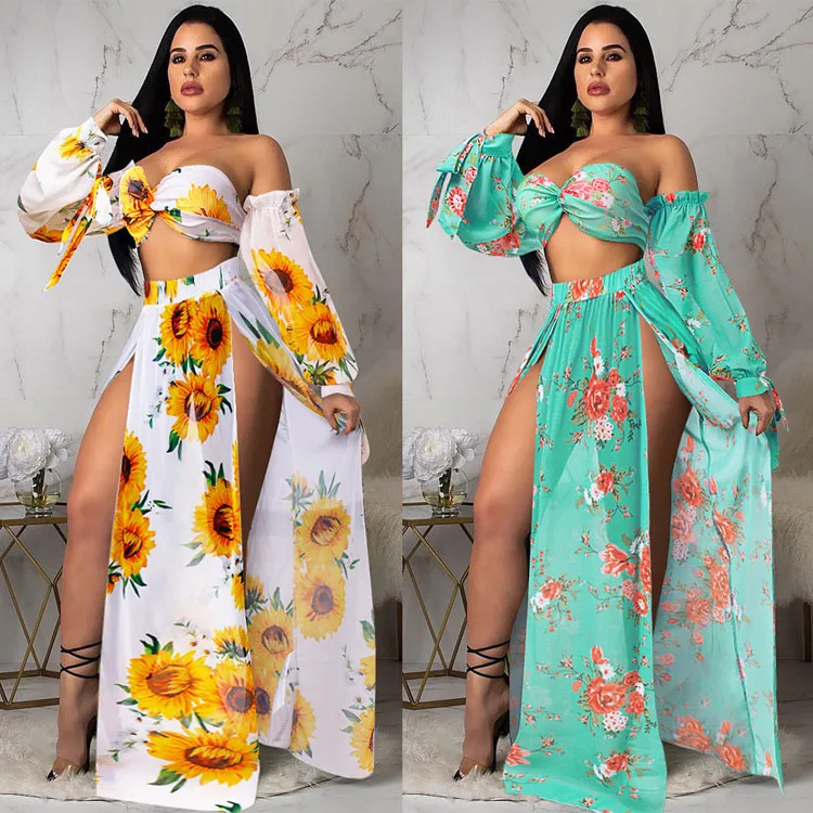 

Free shipping floral print women swimwear high waist bikini 3 piece bikini swimwear bathing suits beachwear set with dress