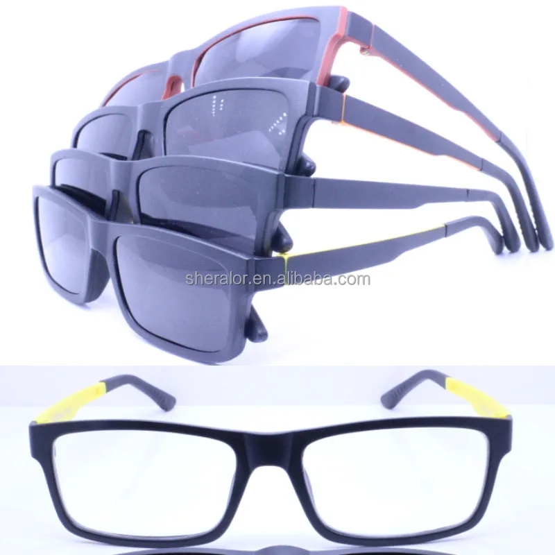 

TR90 opitcal glasses rectangle frame with magnetic clip-on polarized sunglasses lens