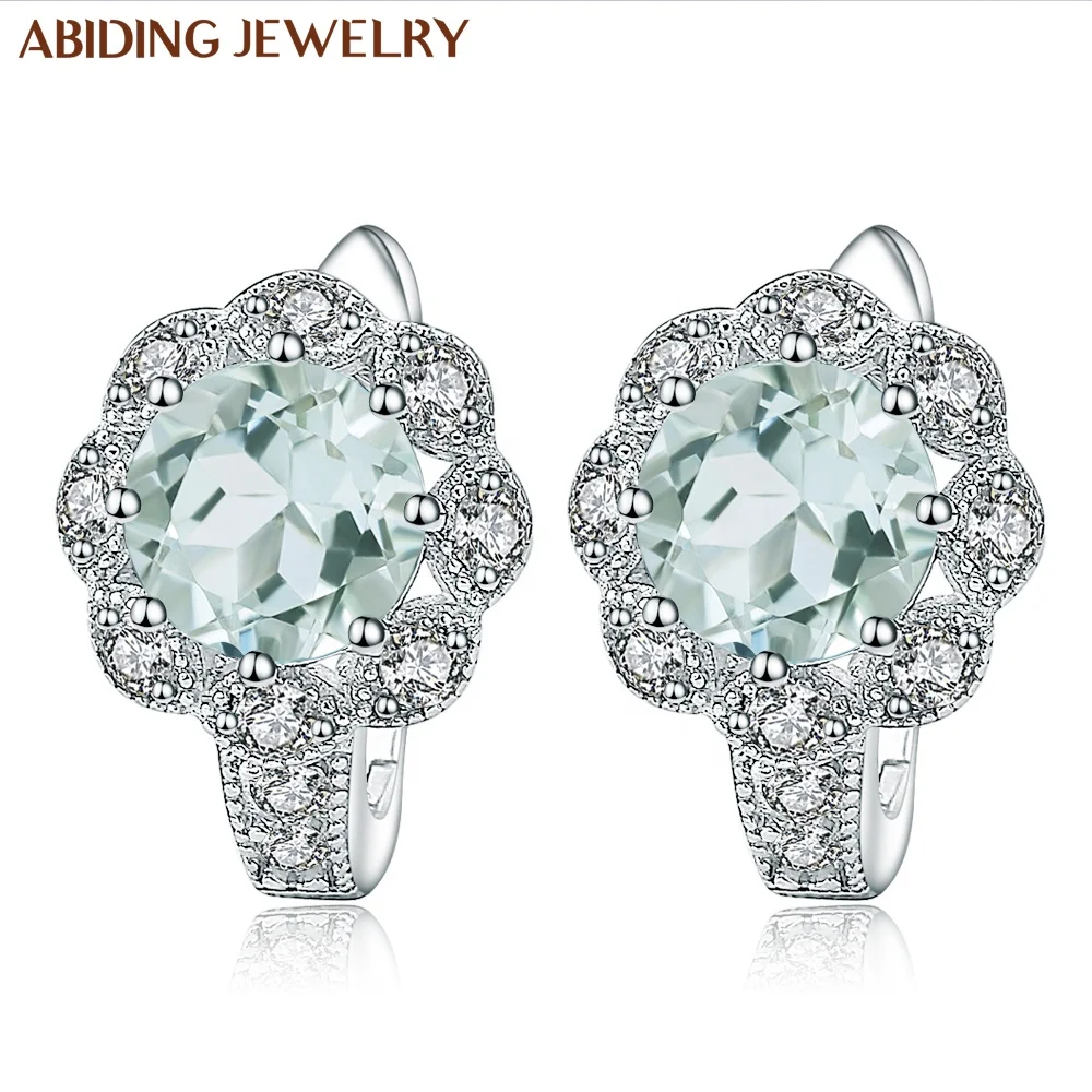 

Abiding Simple Natural Green Amethyst Flower Gemstone Earrings Prasiolite 925 Sterling Silver Jewelry Earring Party Jewelry