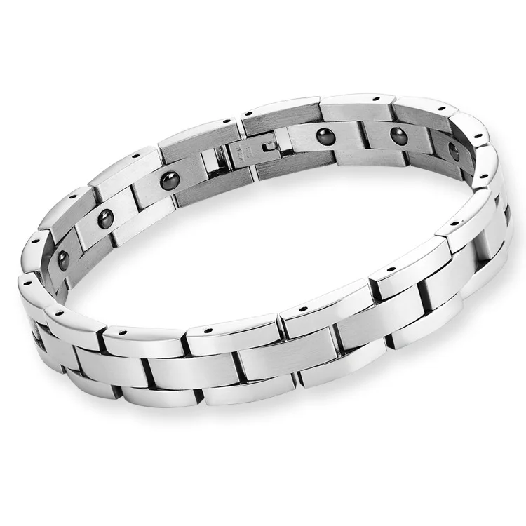 

Fashion Medical Health Care Germanium Negative Ion Anti-Radiation Energy Magnetic stainless steel Power Men's Cuff Bracelet