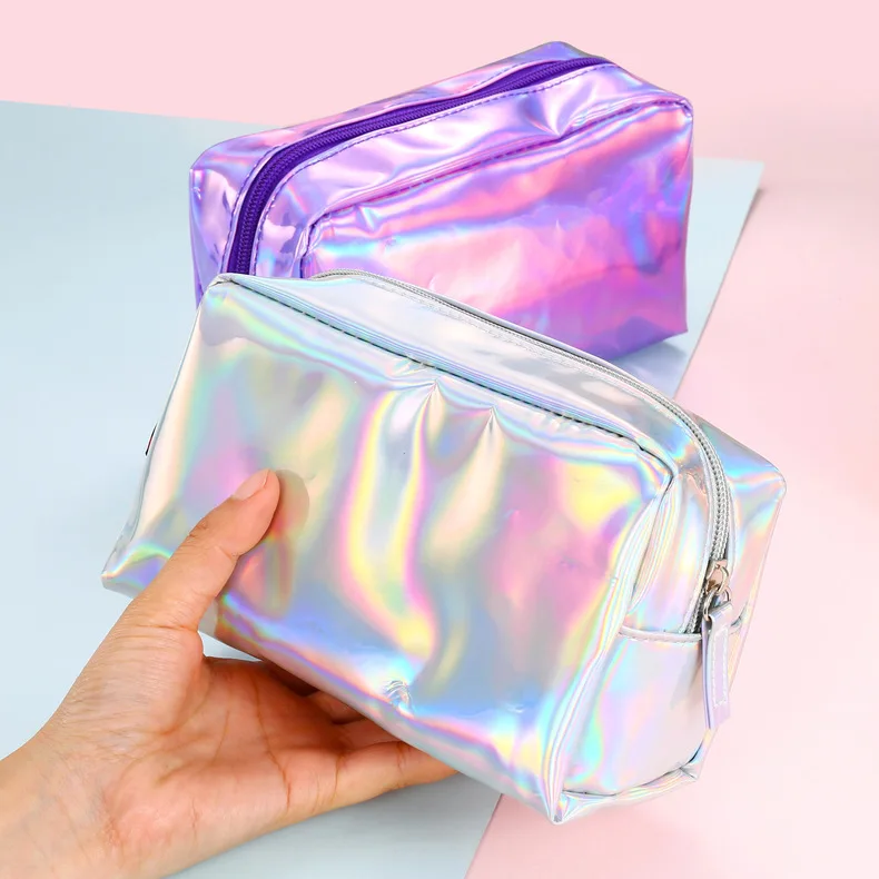 

waterproof large portable pouch toiletry travel iridescent glitter makeup bag beauty holographic case storage bag cosmetic, Customized