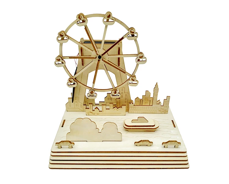 Wooden Ferris Wheel Solar Power Diy Toy For Kids
