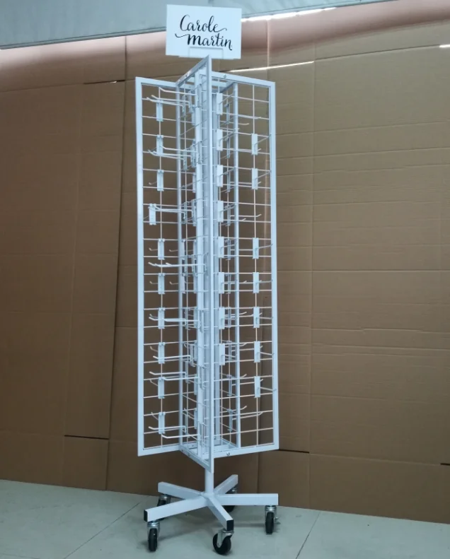 Four Sides Metal Hanging Wire Display Racks With Hook Rotating Shelving