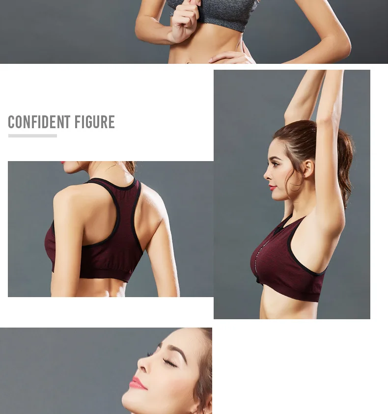 One Piece Full Cup Push Up Bra Running Jogging Fitness Yoga Bra Breathable Shockproof Zipper Sports Bra