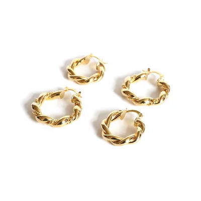 

New Wholesale Gold Plated Circle Hoop Earrings Copper Geometry Twist Braided Inspiration Earrings Jewelry for Women