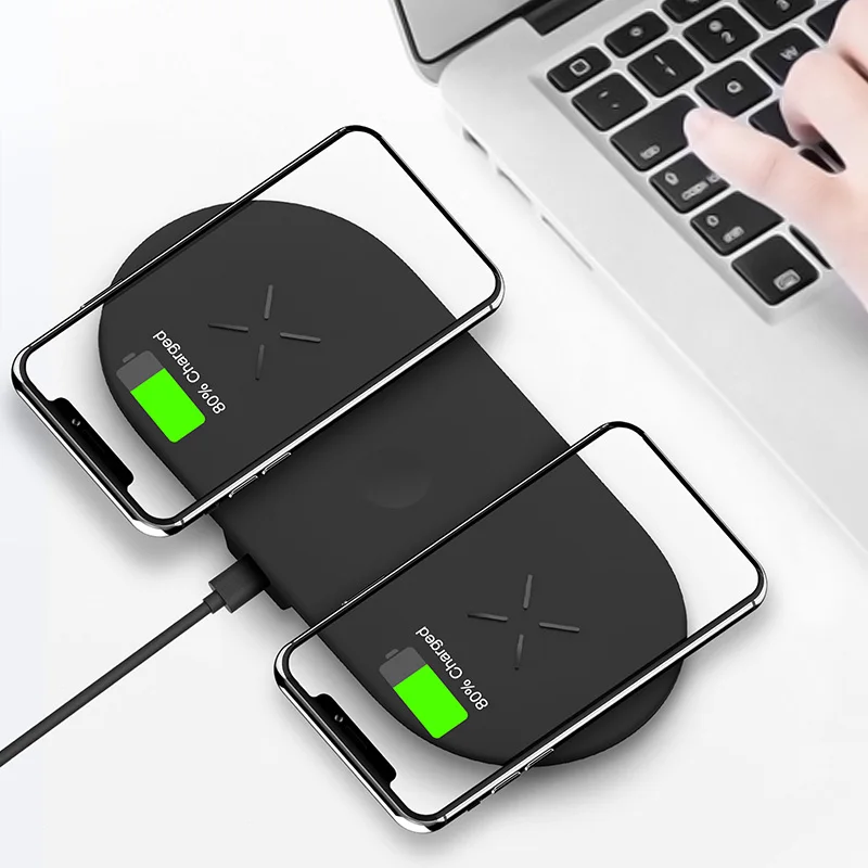 

2019 Trending Product 2 in 1 Dual 10W Fast Wireless Charger, Black white